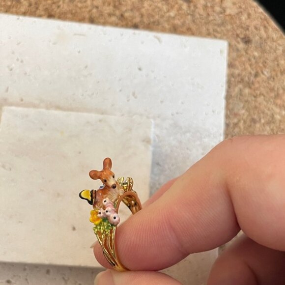 Les NEREIDES Whimsical deer Ring with Floral Accents - Picture 5 of 7